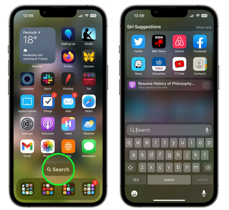 万冲镇苹果手机维修分享升级到 iOS 16 后，如何删除主屏幕上的搜索按钮 